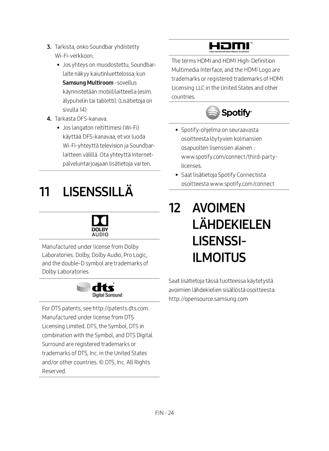 Samsung HW-MS660/XE, HW-MS661/XE manual Lisenssillä, Avoimen lähdekielen lisenssi- ilmoitus 