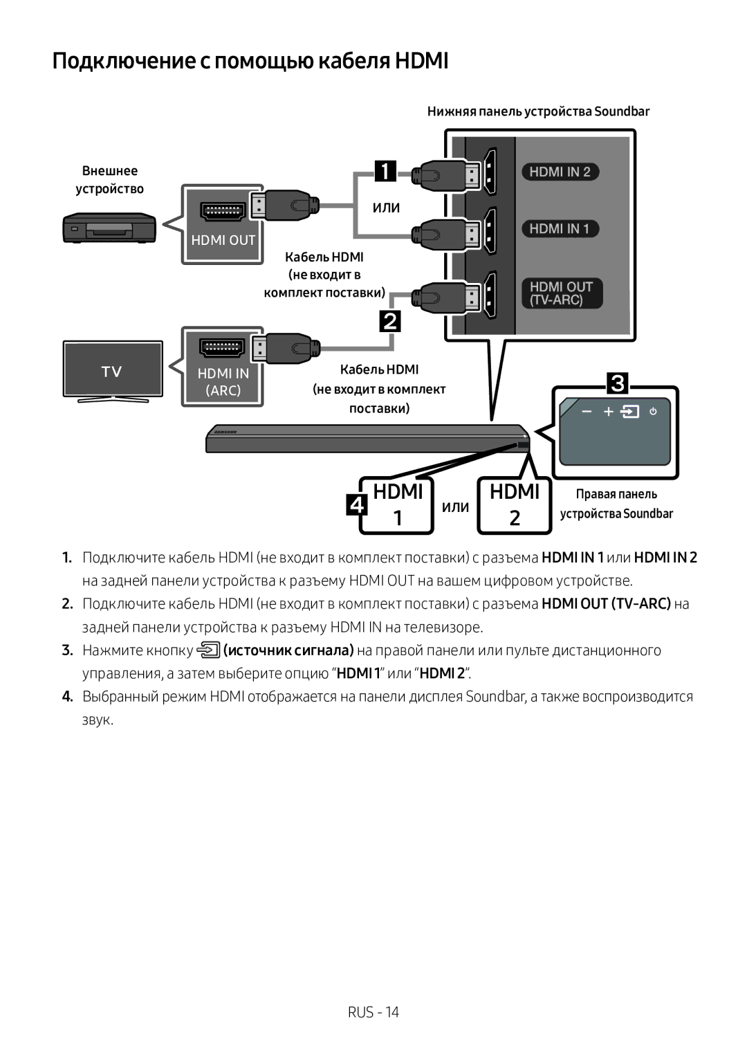 Samsung HW-MS750/RU manual Подключение с помощью кабеля Hdmi, Кабель Hdmi, Не входит в комплект, Поставки 