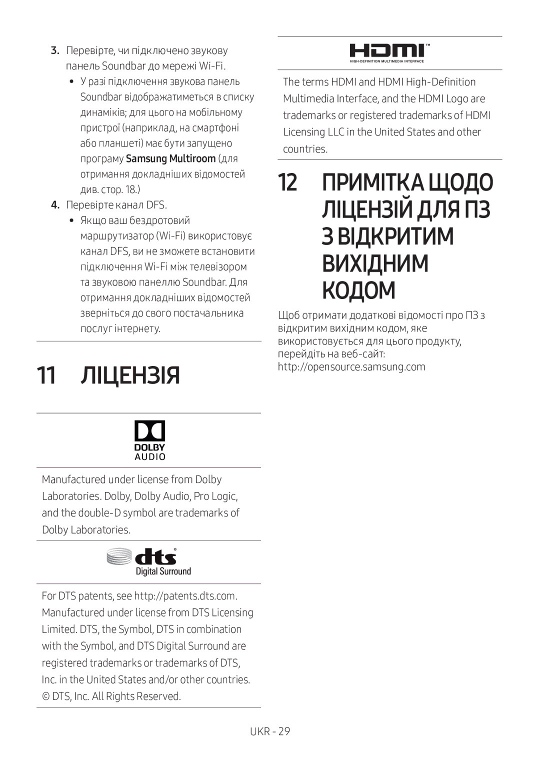 Samsung HW-MS750/RU manual 11 Ліцензія, Кодом, Перевірте канал DFS 