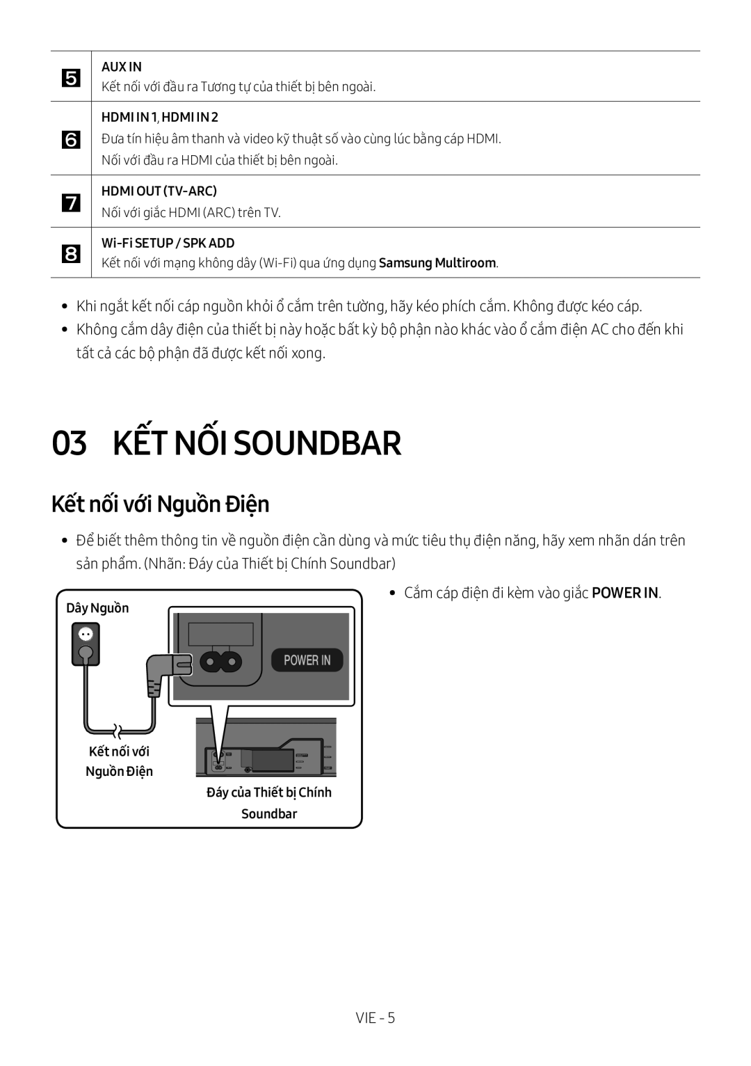 Samsung HW-MS750/XV manual 03 KẾT NỐI Soundbar, Kết nối với Nguồ̀n Điện, Dây Nguồ̀n 