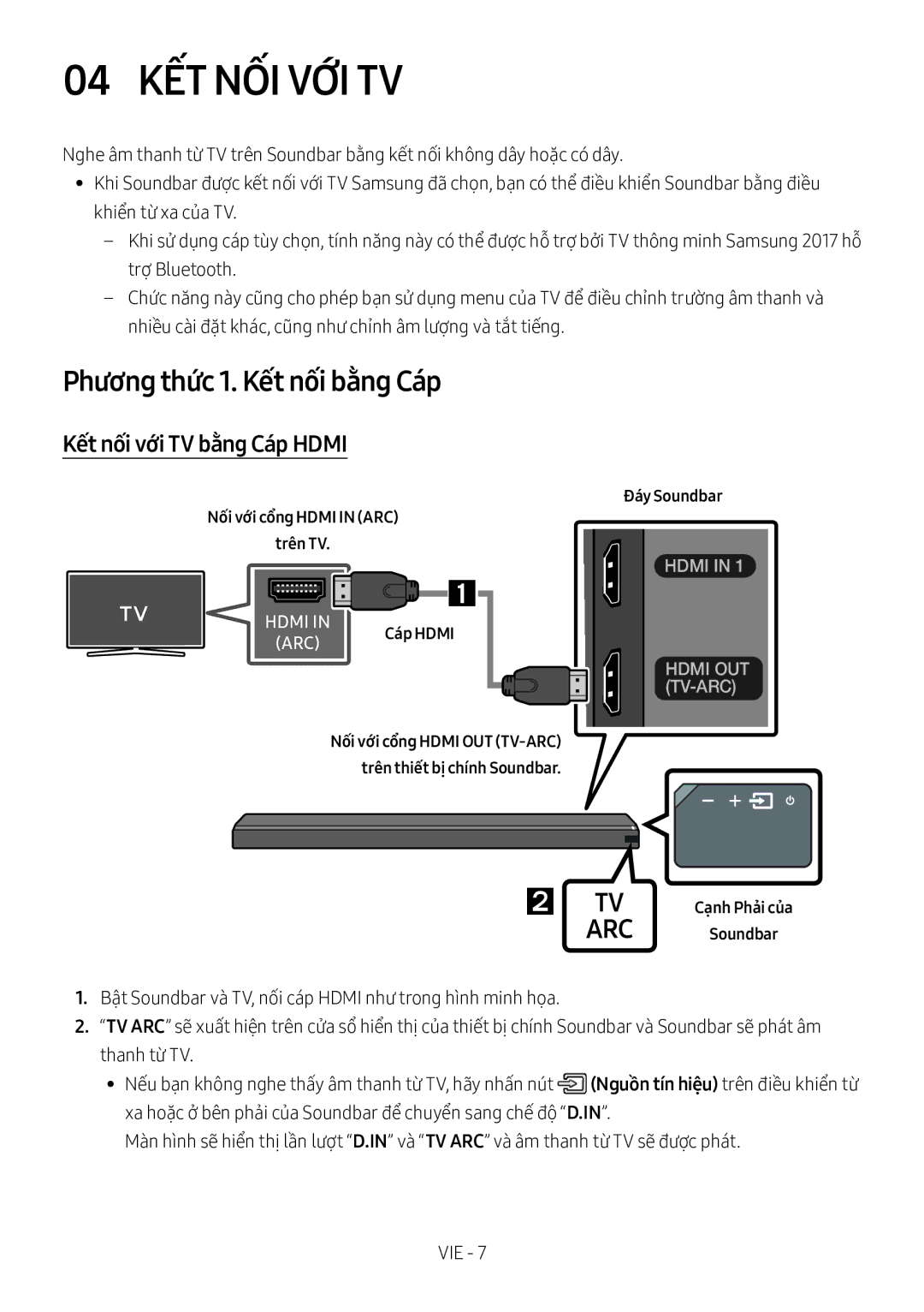 Samsung HW-MS750/XV manual 04 KẾT NỐI VỚI TV, Phương thức 1. Kết nối bằng Cáp, Kết nối với TV bằng Cáp Hdmi 