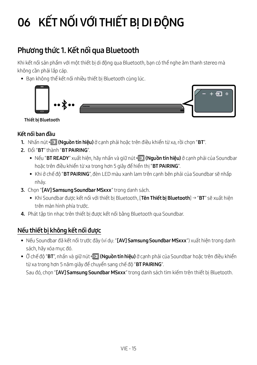 Samsung HW-MS750/XV manual 06 KẾT NỐI VỚI Thiết BỊ DI ĐỘ̣NG, Phương thức 1. Kết nối qua Bluetooth, Thiết bị Bluetooth 