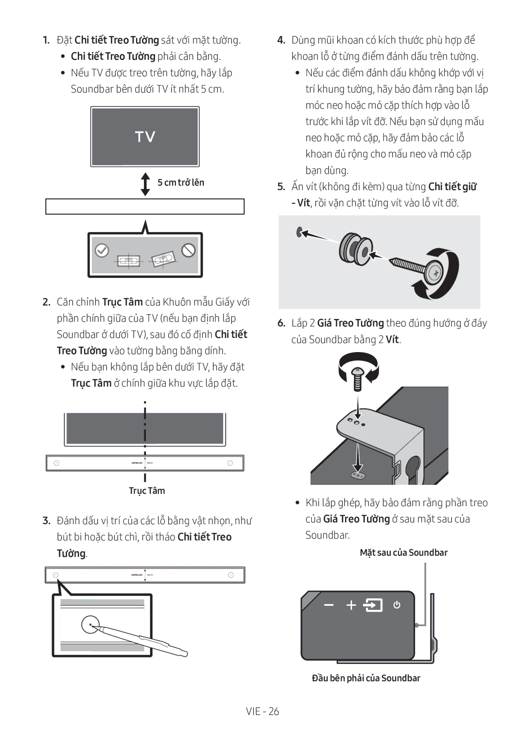 Samsung HW-MS750/XV manual Chi tiết Treo Tường phả̉i cân bằng, Cm trở̉ lên, Trục Tâm 