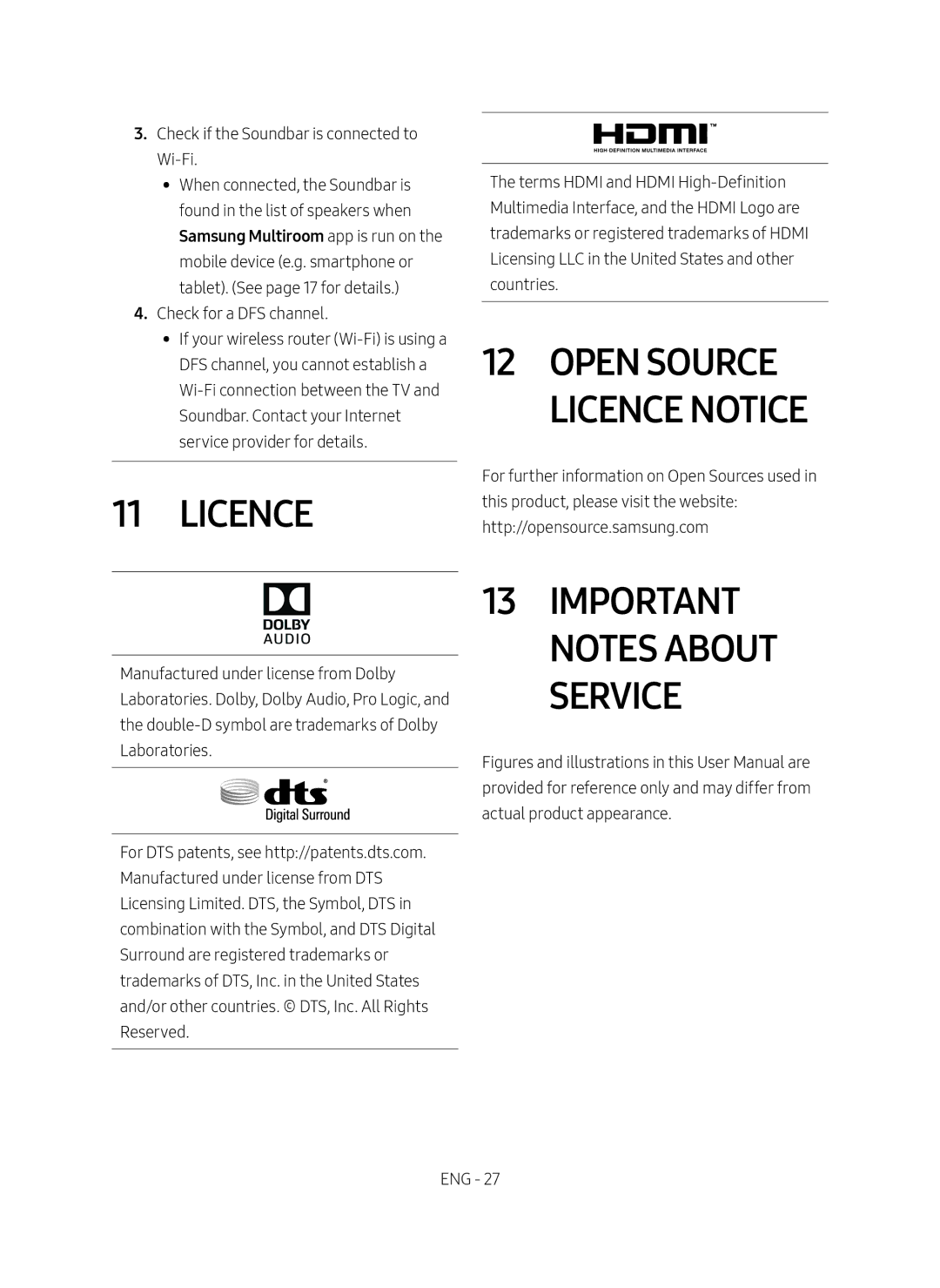 Samsung HW-MS750/XV manual Open Source Licence Notice, Important Notes About Service 