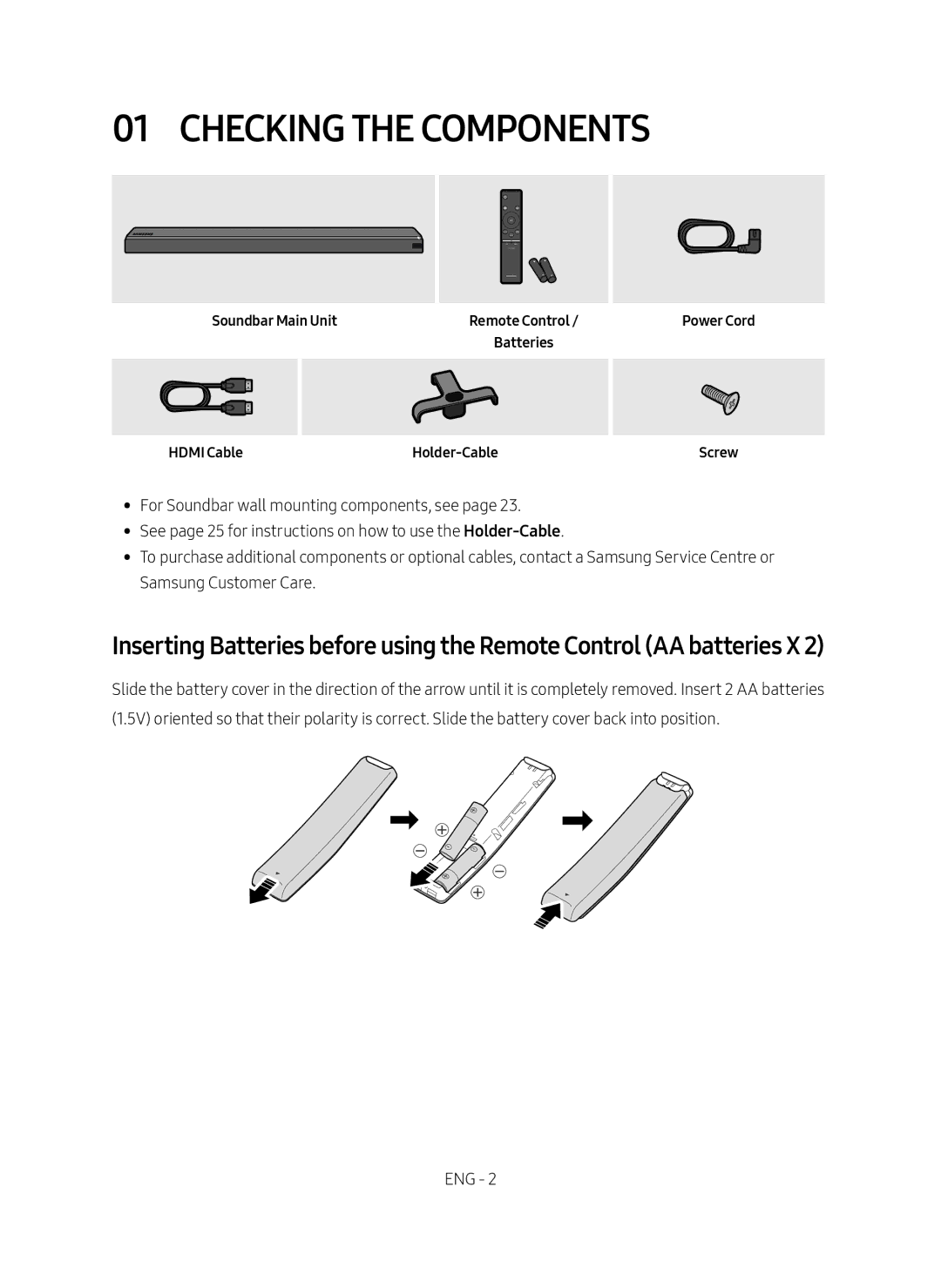 Samsung HW-MS750/XV manual Checking the Components, Soundbar Main Unit, Hdmi Cable, Power Cord Screw 