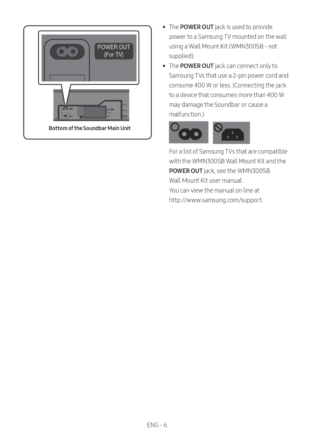 Samsung HW-MS751/XN, HW-MS751/EN, HW-MS750/EN, HW-MS750/XN manual Power OUT, Bottom of the Soundbar Main Unit 