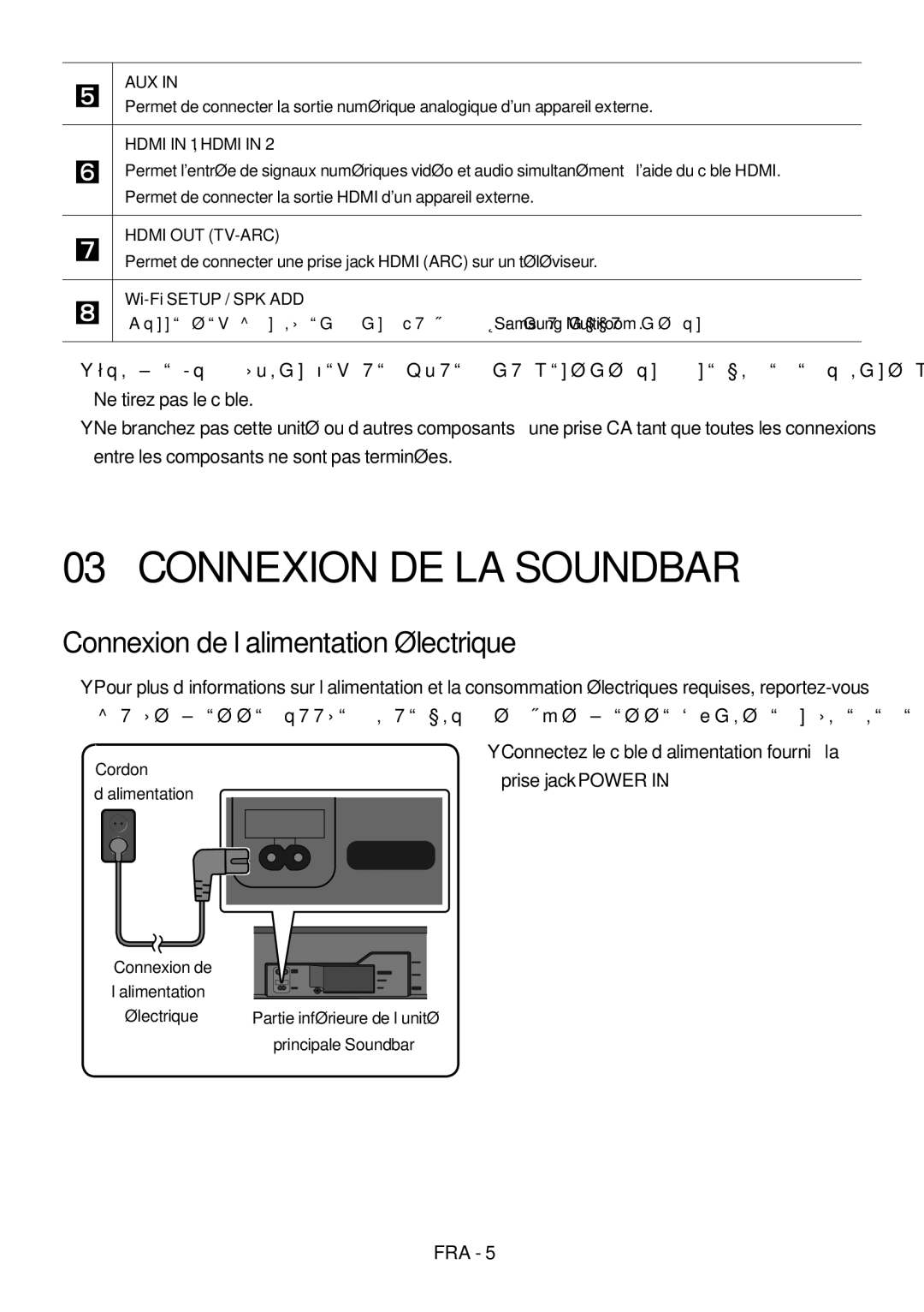 Samsung HW-MS751/XN, HW-MS751/EN, HW-MS750/EN, HW-MS750/XN Connexion DE LA Soundbar, Connexion de l’alimentation électrique 