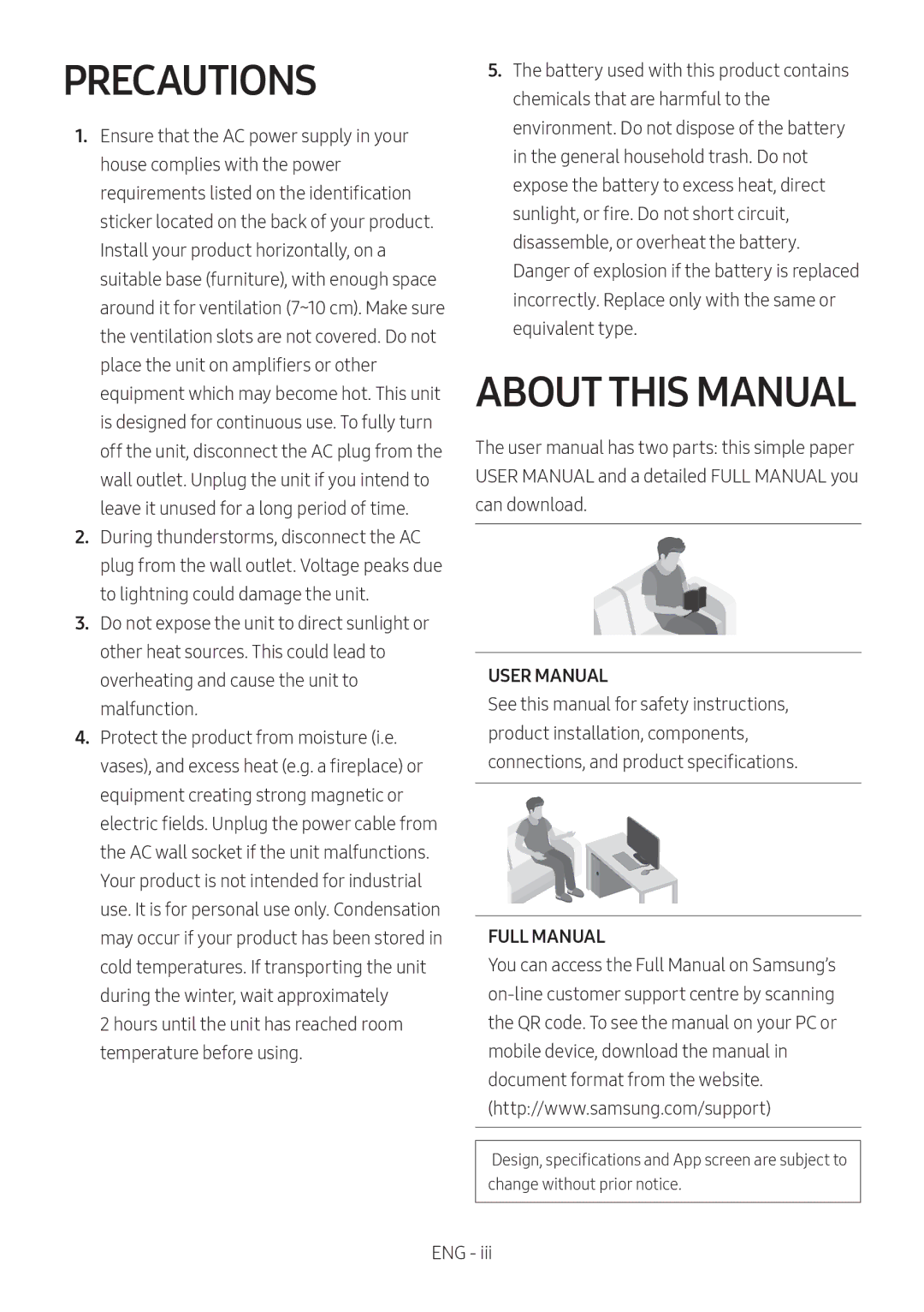 Samsung HW-MS750/XN, HW-MS751/EN, HW-MS750/EN, HW-MS751/XN manual Precautions, About this Manual, Full Manual 