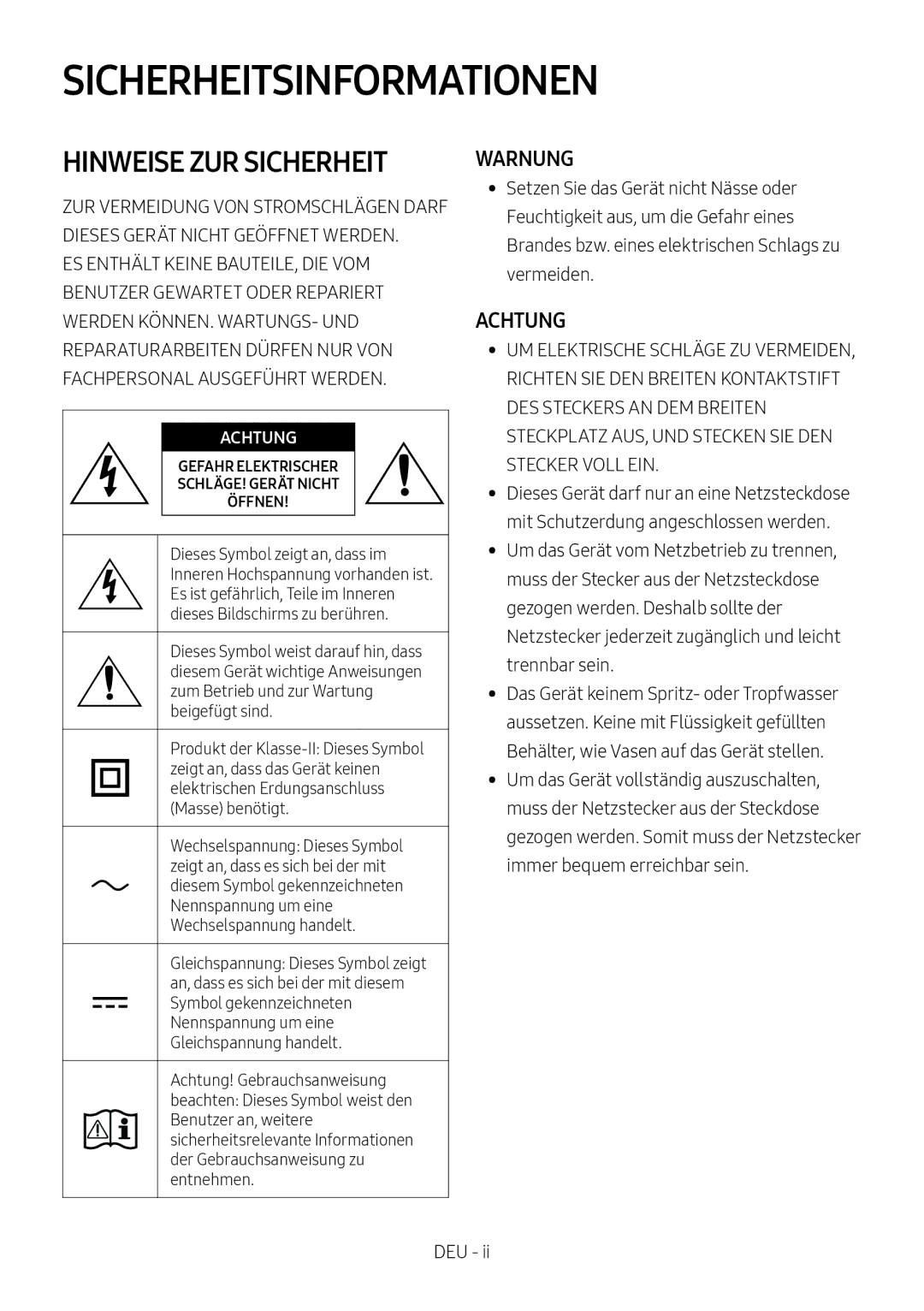 Samsung HW-MS750/EN, HW-MS751/EN, HW-MS751/XN, HW-MS750/XN manual Sicherheitsinformationen, Hinweise ZUR Sicherheit 