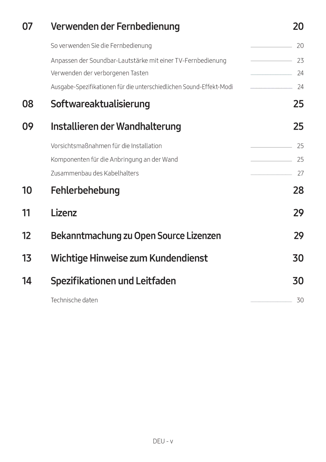 Samsung HW-MS751/EN Verwenden der Fernbedienung, Softwareaktualisierung Installieren der Wandhalterung, Technische daten 