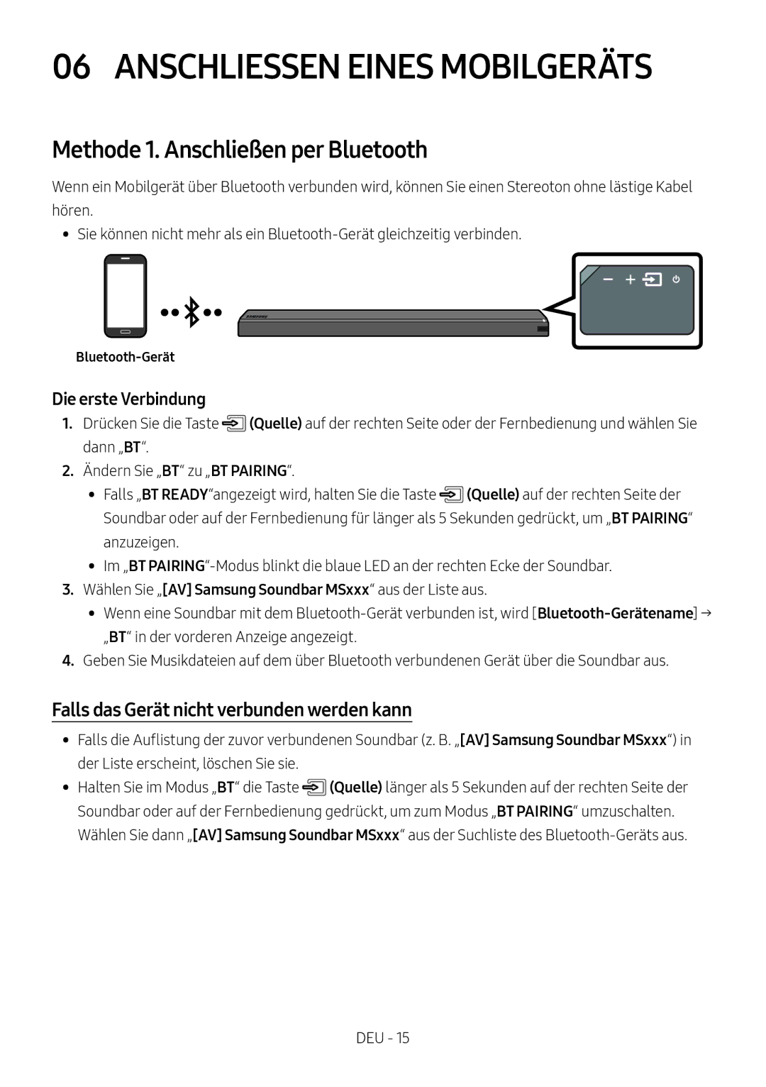 Samsung HW-MS751/XN, HW-MS751/EN Anschliessen Eines Mobilgeräts, Methode 1. Anschließen per Bluetooth, Bluetooth-Gerät 