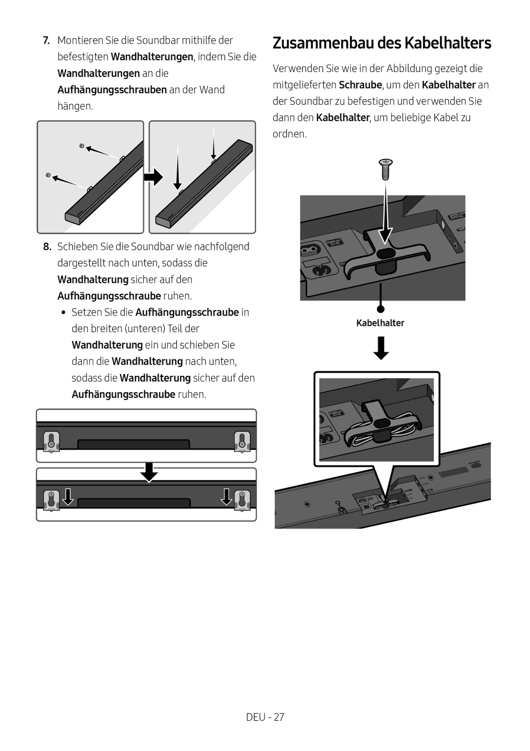 Samsung HW-MS751/XN, HW-MS751/EN, HW-MS750/EN, HW-MS750/XN manual Zusammenbau des Kabelhalters 