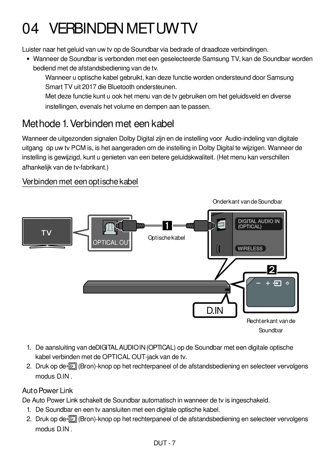 Samsung HW-MS750/EN, HW-MS751/EN Verbinden MET UW TV, Methode 1. Verbinden met een kabel, Verbinden met een optische kabel 