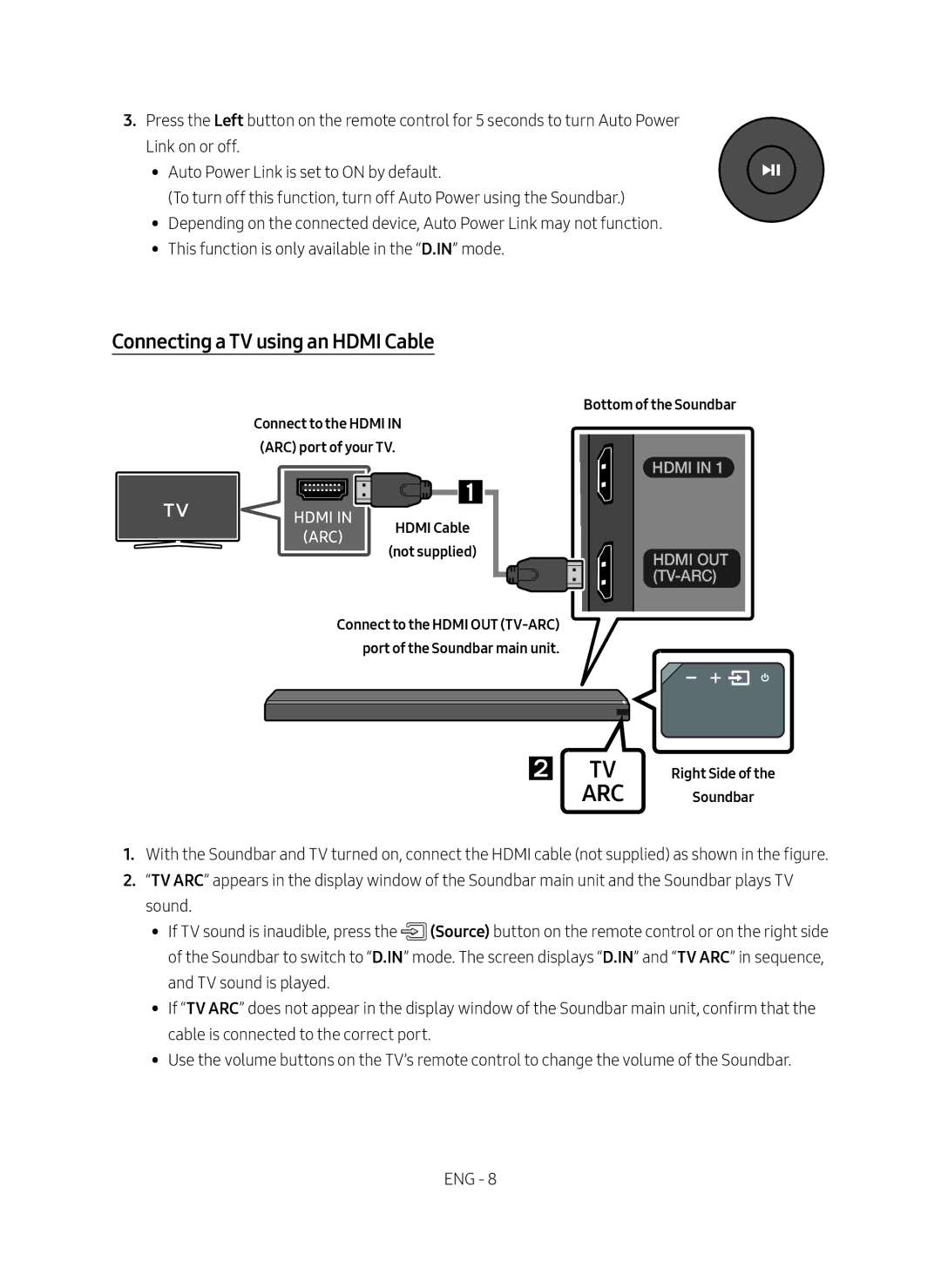 Samsung HW-MS751/EN, HW-MS750/EN, HW-MS751/XN, HW-MS750/XN manual Connecting a TV using an Hdmi Cable, Right Side Soundbar 