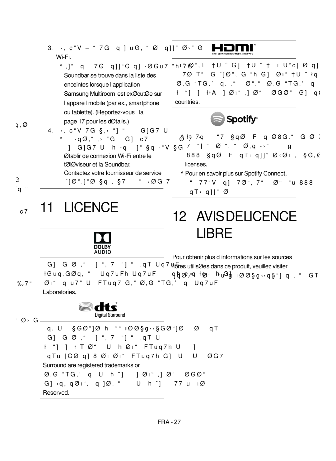 Samsung HW-MS751/XN, HW-MS751/EN, HW-MS750/EN, HW-MS750/XN manual Avis de Licence Libre, Vérifiez la présence du canal DFS 