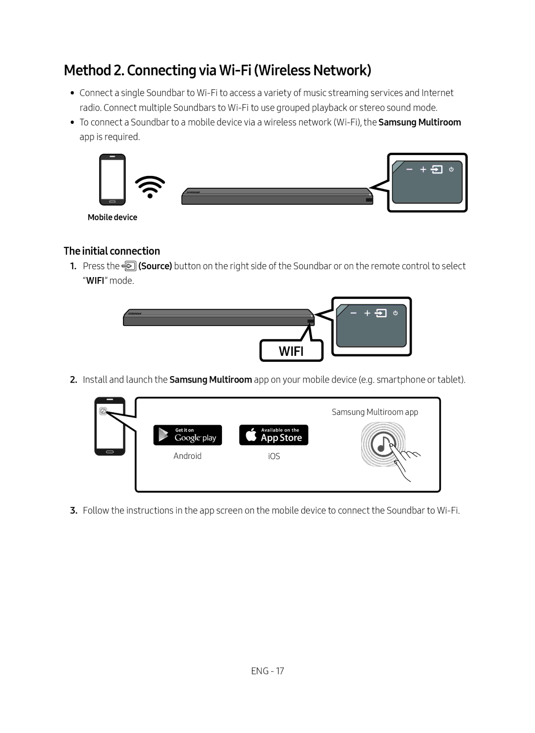 Samsung HW-MS750/EN, HW-MS751/EN, HW-MS751/XN, HW-MS750/XN Method 2. Connecting via Wi-Fi Wireless Network, Mobile device 