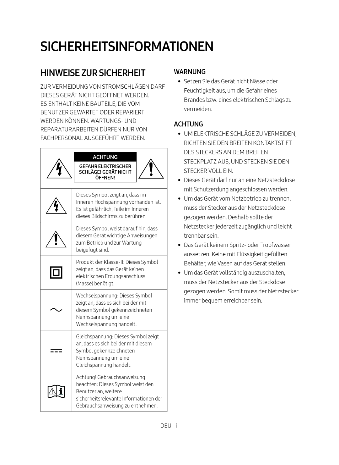 Samsung HW-MS750/XN, HW-MS751/EN, HW-MS750/EN, HW-MS751/XN manual Sicherheitsinformationen 