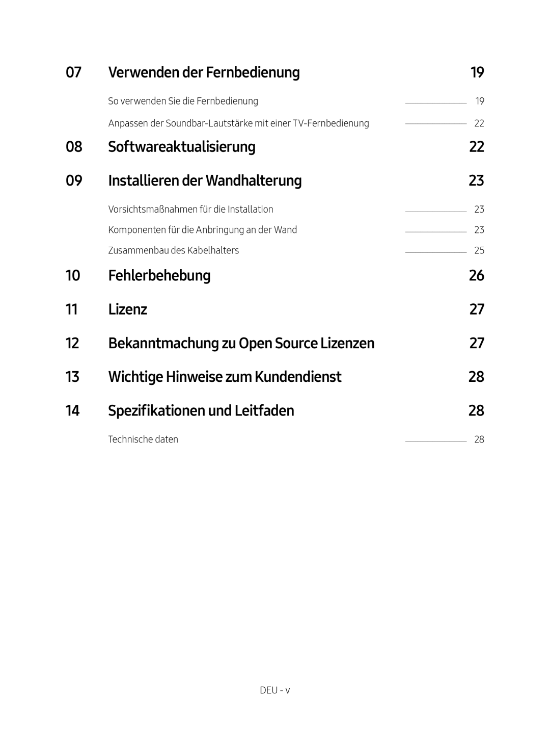 Samsung HW-MS751/XN Verwenden der Fernbedienung, Softwareaktualisierung Installieren der Wandhalterung, Technische daten 