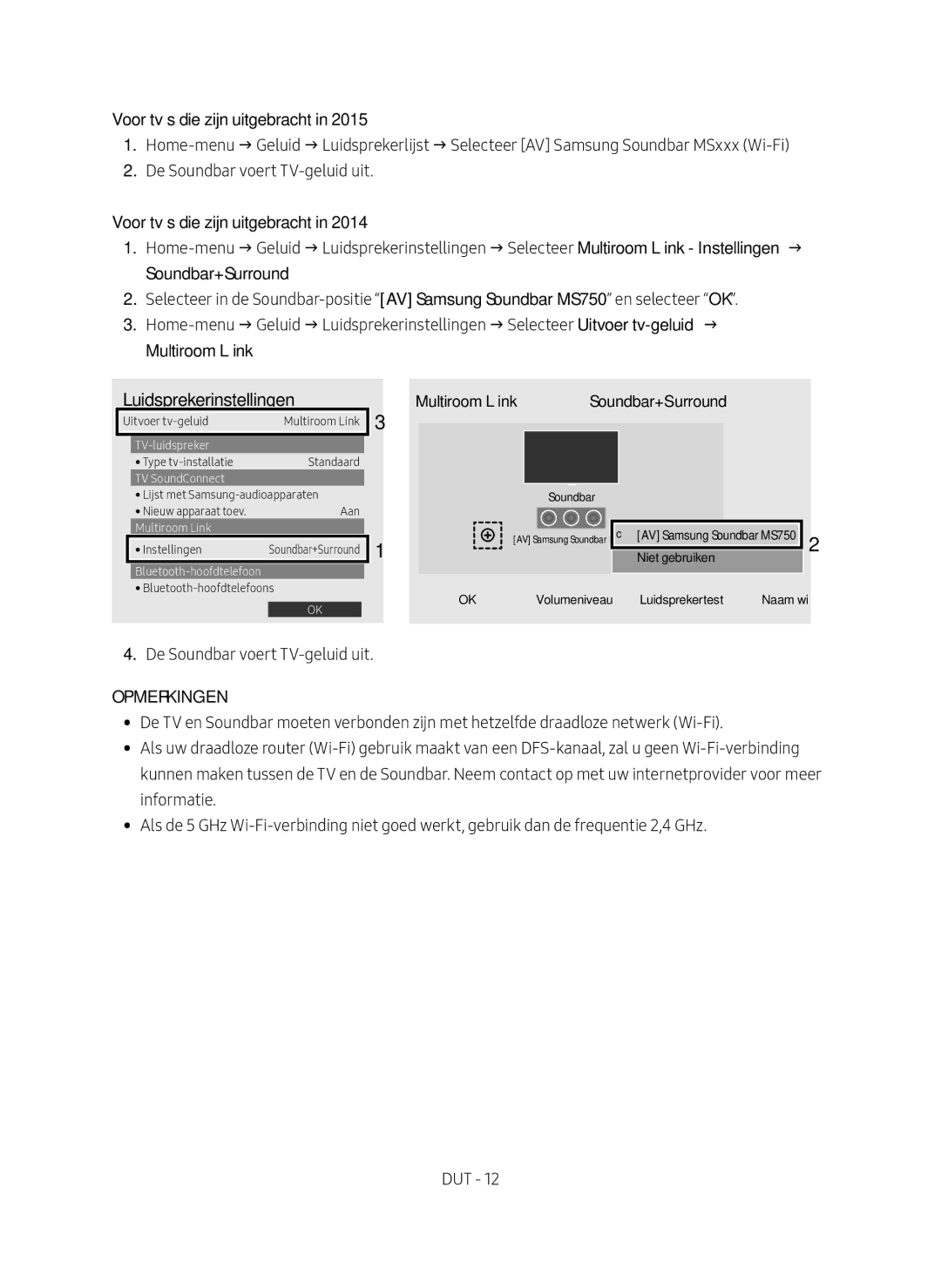 Samsung HW-MS751/XN, HW-MS751/EN, HW-MS750/EN, HW-MS750/XN manual Luidsprekerinstellingen, Soundbar+Surround 