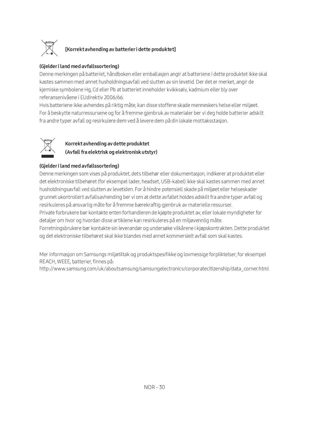 Samsung HW-MS761/XE, HW-MS760/XE manual Gjelder i land med avfallssortering 