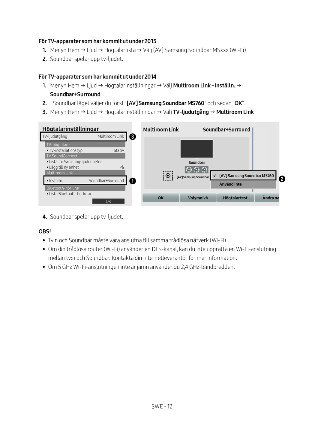 Samsung HW-MS760/XE, HW-MS761/XE manual Högtalarinställningar, Multiroom Link 