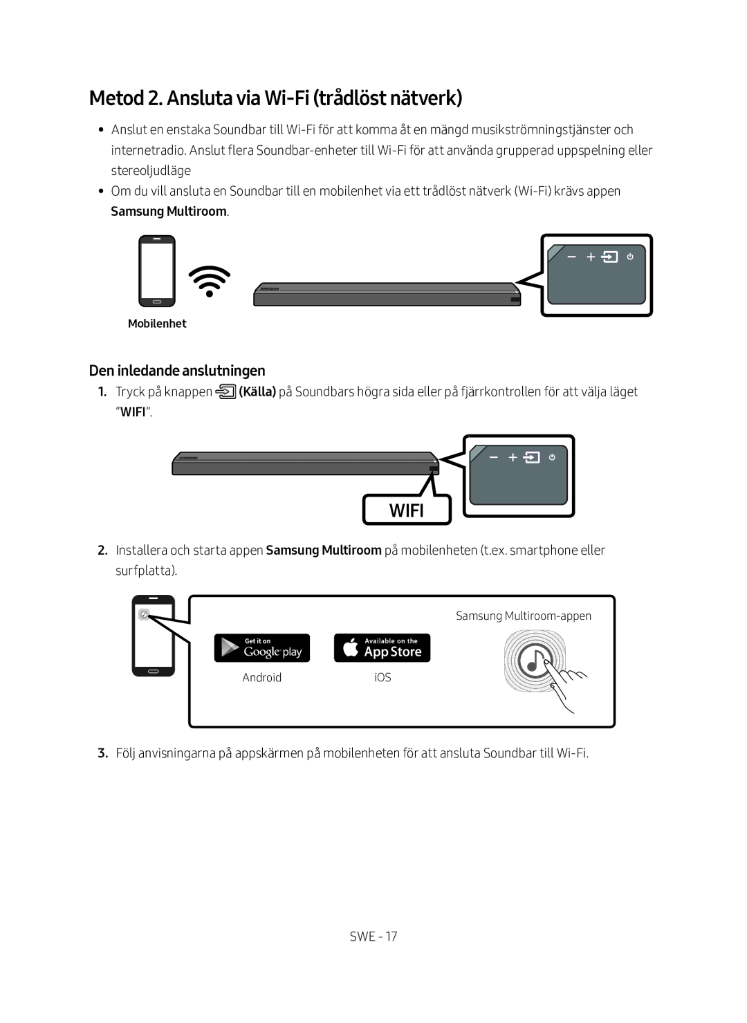 Samsung HW-MS761/XE, HW-MS760/XE manual Metod 2. Ansluta via Wi-Fi trådlöst nätverk, Mobilenhet 