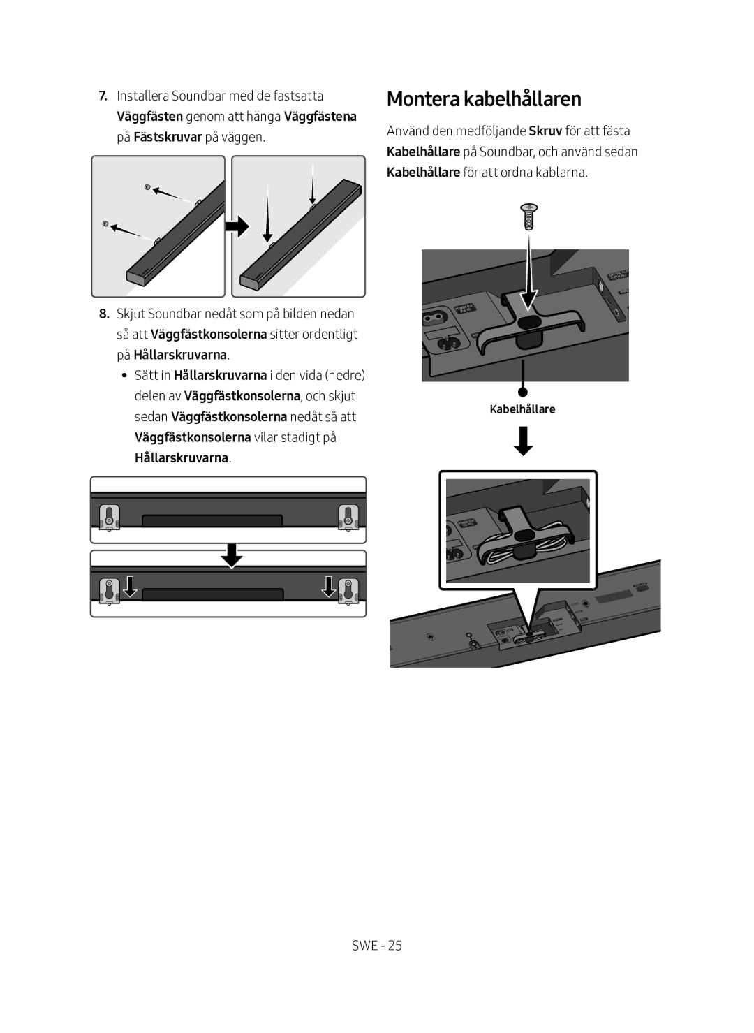 Samsung HW-MS761/XE, HW-MS760/XE manual Montera kabelhållaren, Kabelhållare 