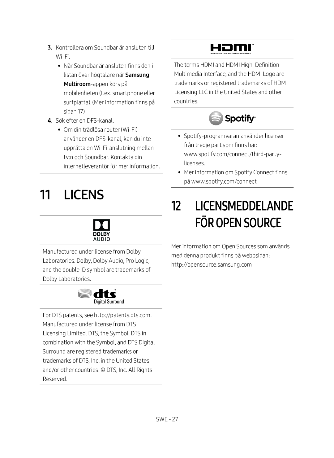 Samsung HW-MS761/XE, HW-MS760/XE manual Licensmeddelande för open source 