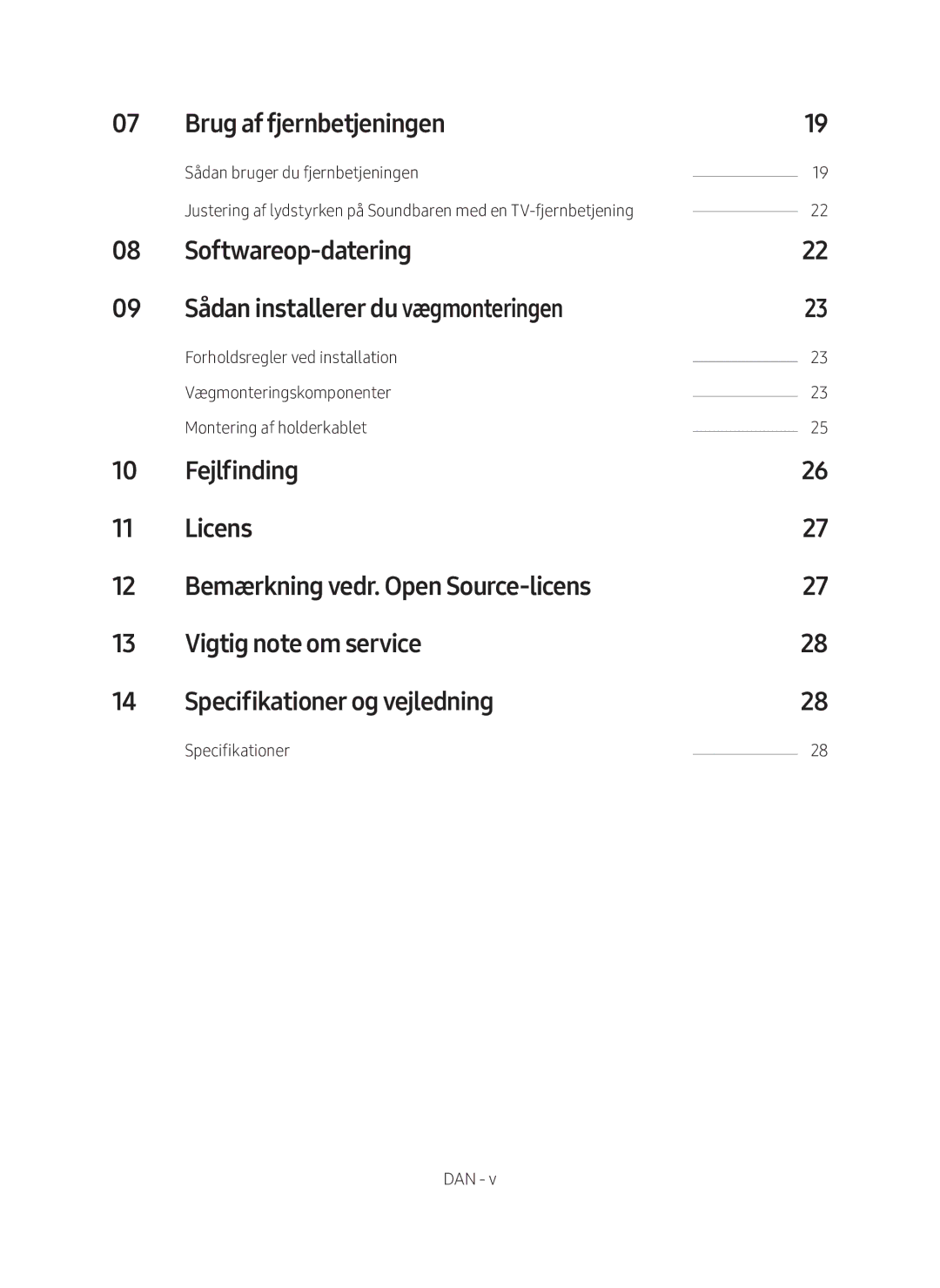 Samsung HW-MS760/XE Brug af fjernbetjeningen, Softwareop-datering Sådan installerer du vægmonteringen, Specifikationer 