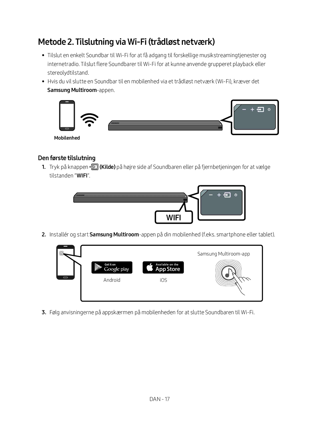 Samsung HW-MS760/XE, HW-MS761/XE manual Metode 2. Tilslutning via Wi-Fi trådløst netværk, Mobilenhed 