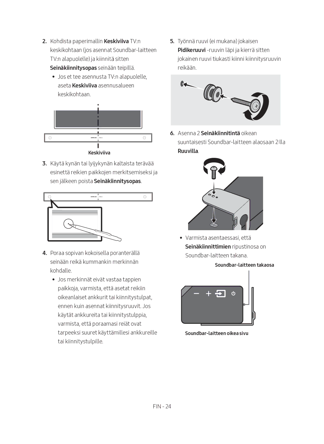 Samsung HW-MS760/XE, HW-MS761/XE manual Seinäkiinnitysopas seinään teipillä, Keskiviiva 