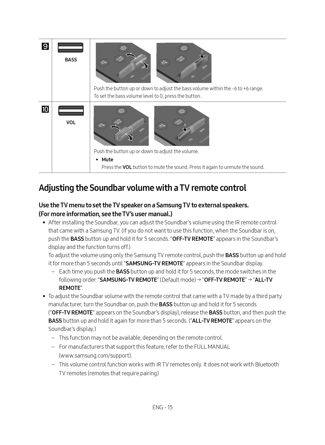 Samsung HW-N400/XN, HW-N400/EN manual Adjusting the Soundbar volume with a TV remote control, Mute 