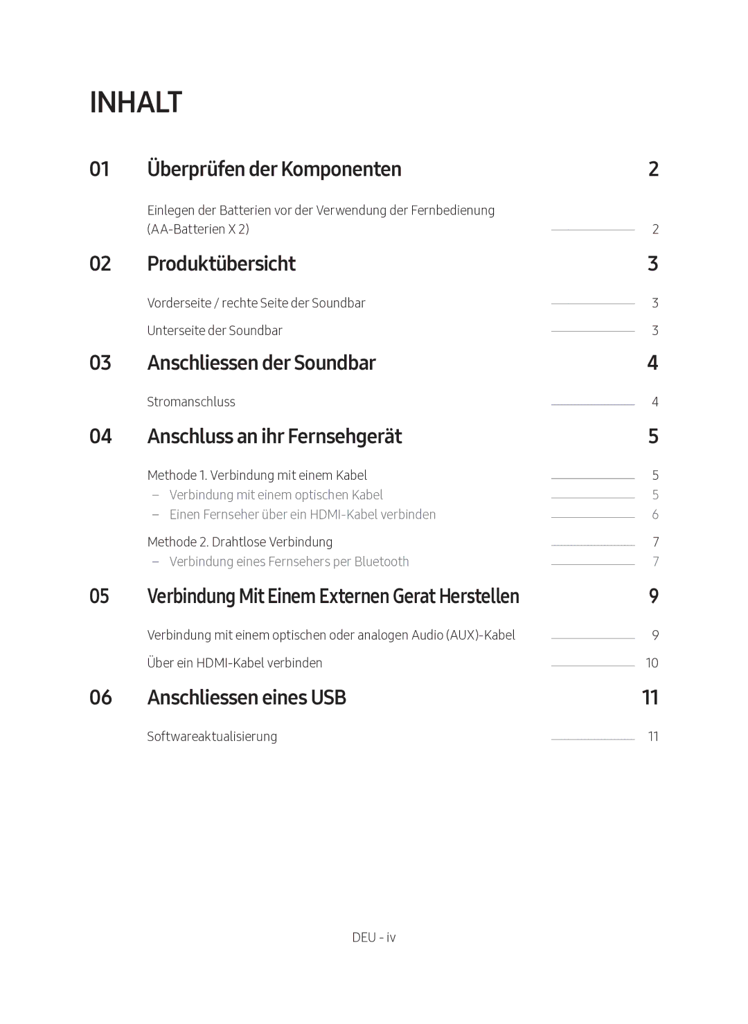 Samsung HW-N400/XN Überprüfen der Komponenten, Produktübersicht, Anschliessen der Soundbar, Anschluss an ihr Fernsehgerät 