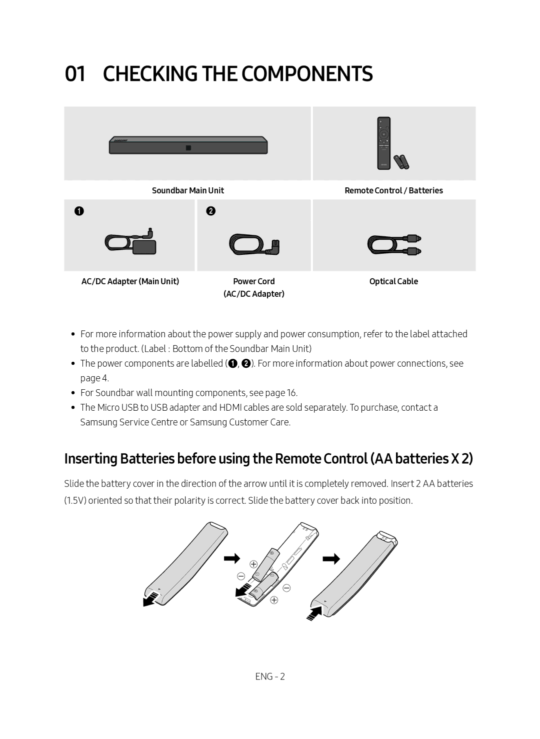 Samsung HW-N400/EN, HW-N400/XN manual Checking the Components, Soundbar Main Unit AC/DC Adapter Main Unit 