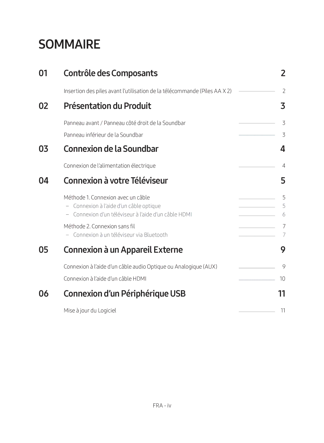 Samsung HW-N400/XN, HW-N400/EN manual Contrôle des Composants, Présentation du Produit, Connexion de la Soundbar 