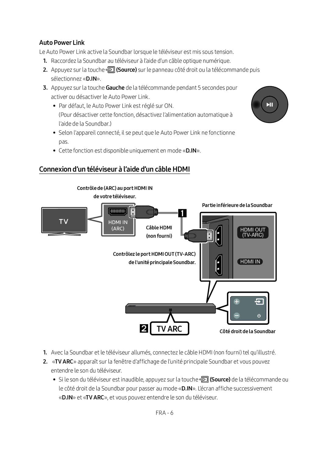 Samsung HW-N400/XN, HW-N400/EN manual Connexion d’un téléviseur à l’aide d’un câble Hdmi, ARC Câble Hdmi non fourni 