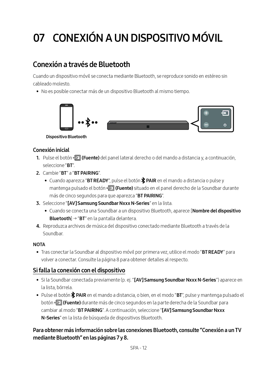 Samsung HW-N400/ZF manual Conexión a UN Dispositivo Móvil, Conexión a través de Bluetooth 