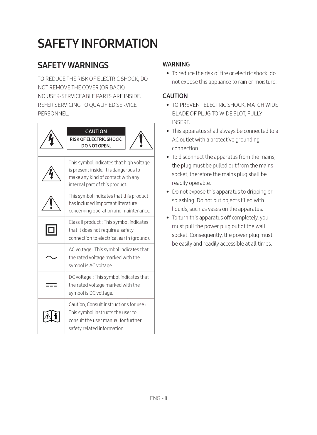 Samsung HW-N400/ZF manual Safety Information, Safety Warnings 