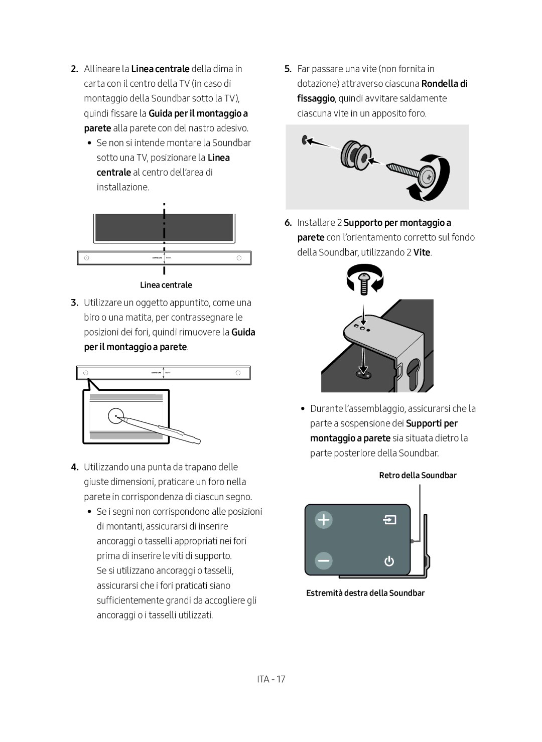 Samsung HW-N400/ZF manual Linea centrale, Retro della Soundbar Estremità destra della Soundbar 