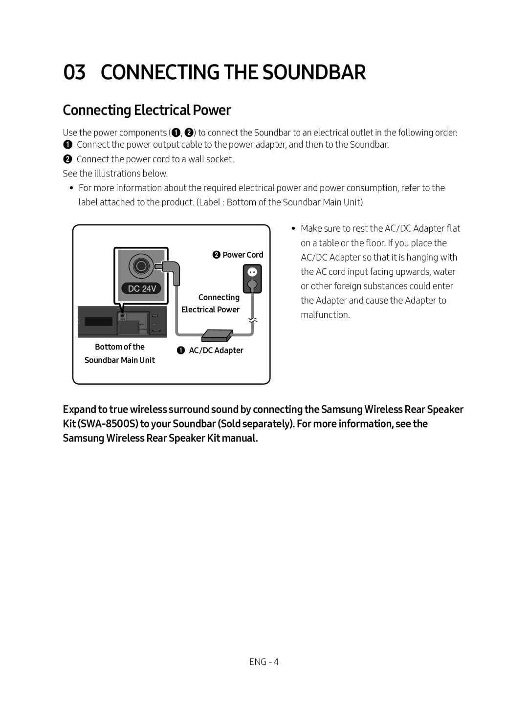 Samsung HW-N400/ZF manual Connecting the Soundbar, Connecting Electrical Power 