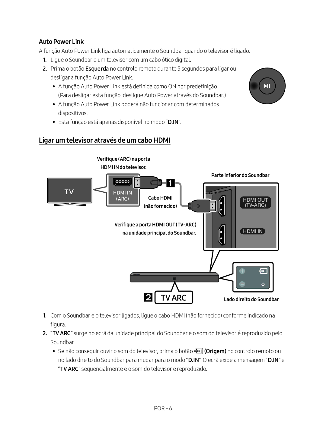 Samsung HW-N400/ZF manual Ligar um televisor através de um cabo Hdmi, Verifique ARC na porta Hdmi in do televisor 