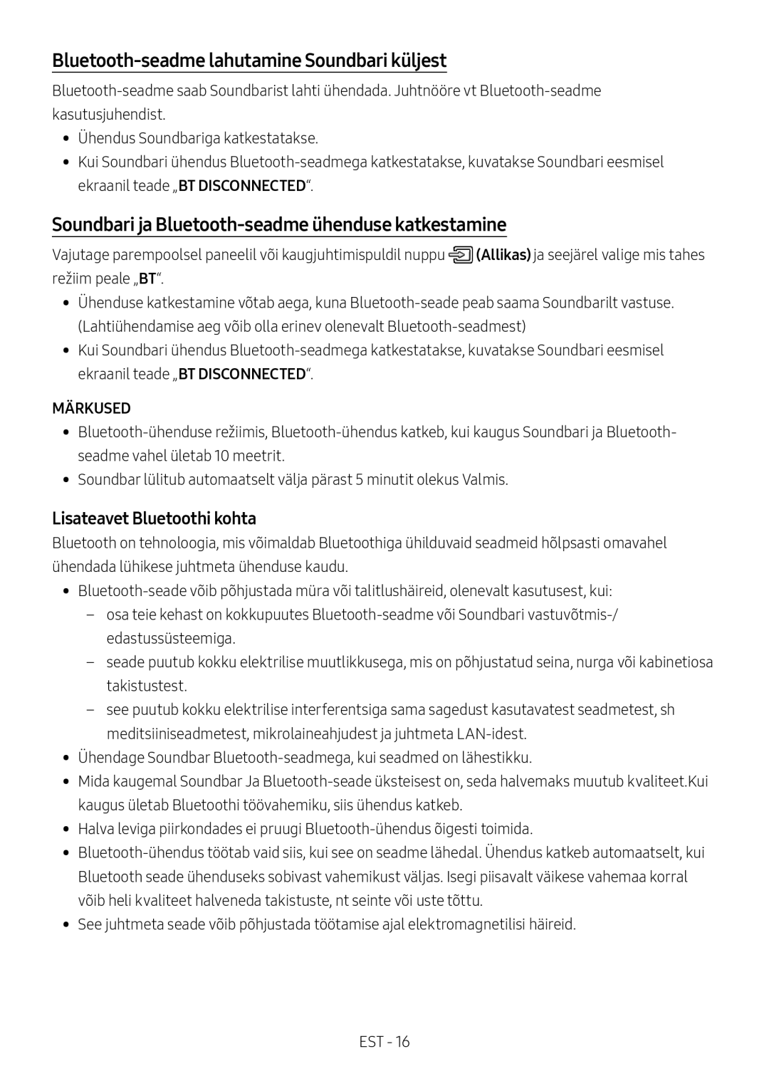 Samsung HW-N400/ZG Bluetooth-seadme lahutamine Soundbari küljest, Soundbari ja Bluetooth-seadme ühenduse katkestamine 