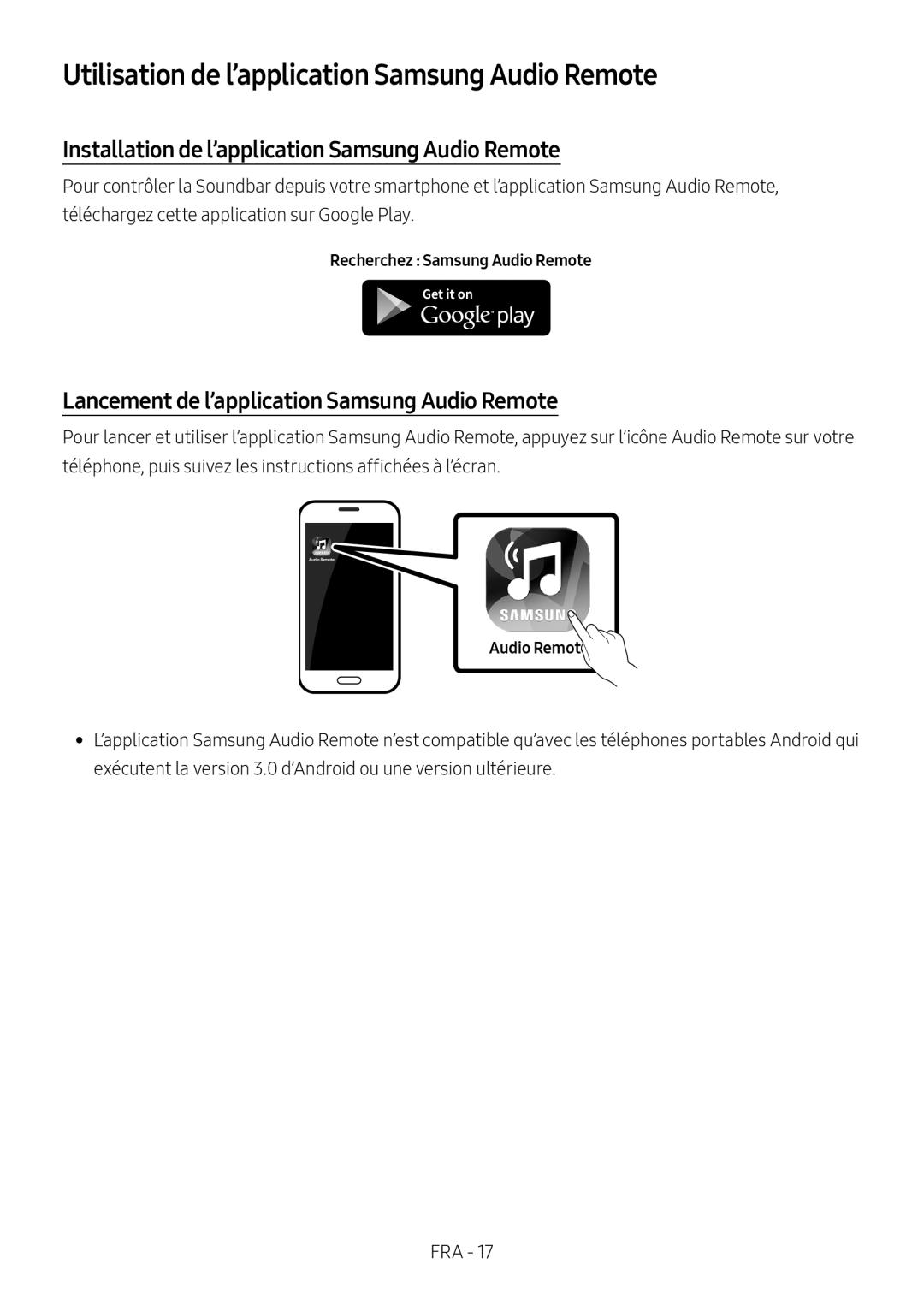 Samsung HW-N400/XN Utilisation de l’application Samsung Audio Remote, Installation de l’application Samsung Audio Remote 