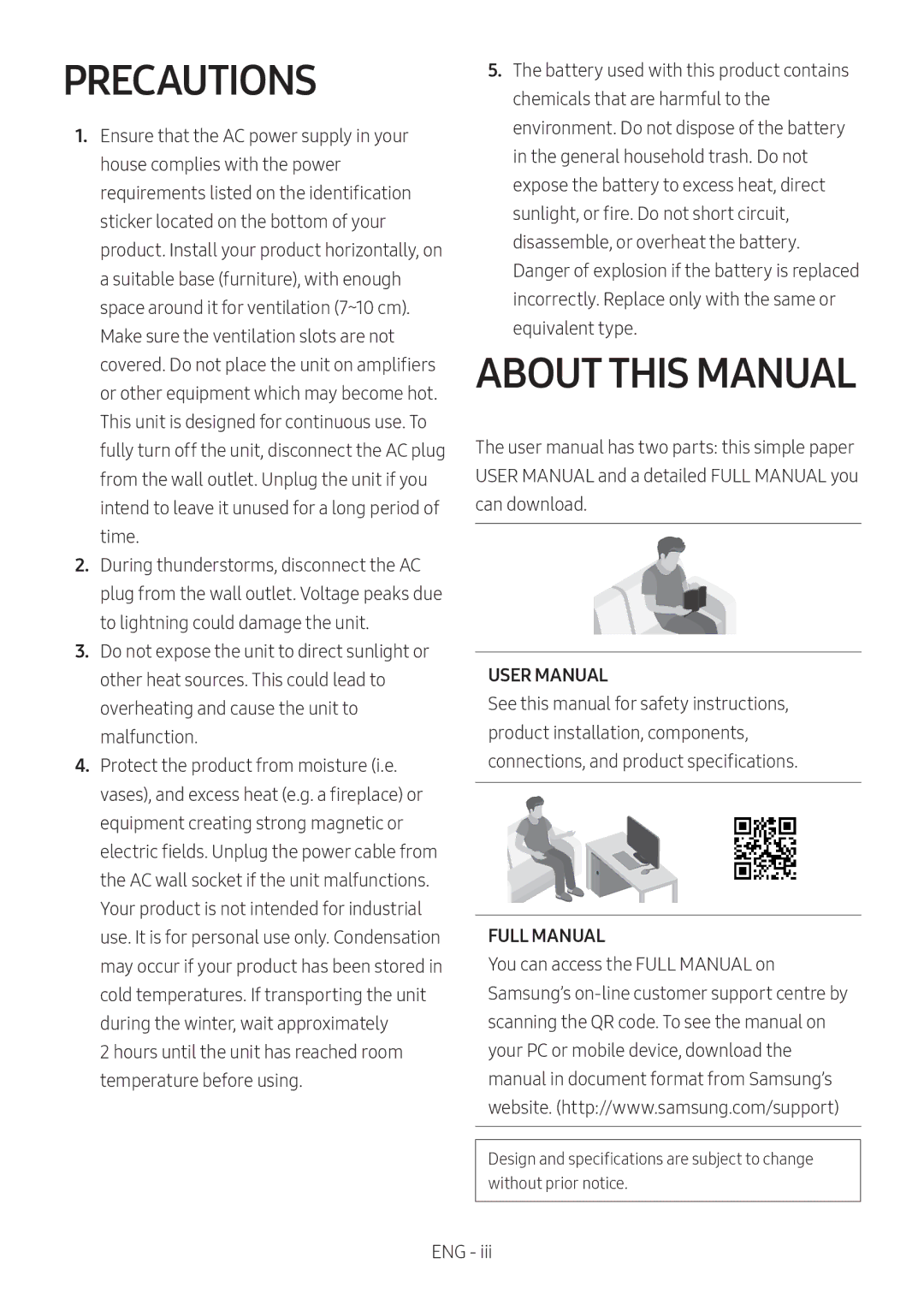 Samsung HW-N410/XE, HW-N400/ZG, HW-N400/ZF, HW-N400/EN, HW-N400/XN manual Precautions, About this Manual, Full Manual 