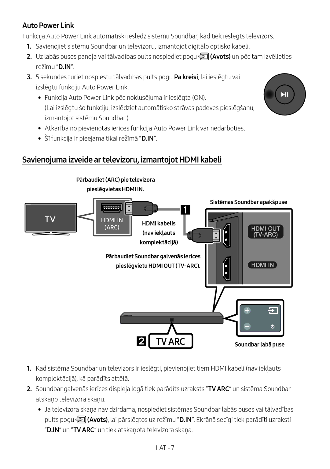 Samsung HW-N400/ZF, HW-N400/ZG, HW-N400/EN Savienojuma izveide ar televizoru, izmantojot Hdmi kabeli, Soundbar labā puse 