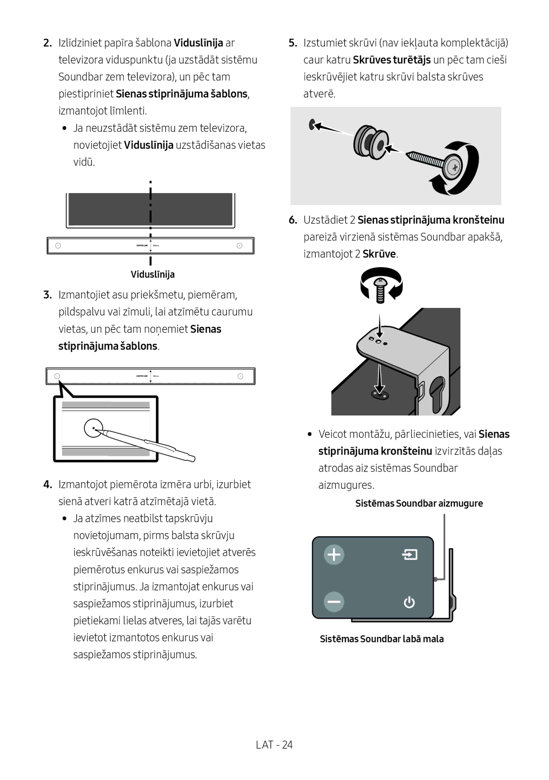 Samsung HW-N410/XE, HW-N400/ZG, HW-N400/ZF, HW-N400/EN Viduslīnija, Sistēmas Soundbar aizmugure Sistēmas Soundbar labā mala 