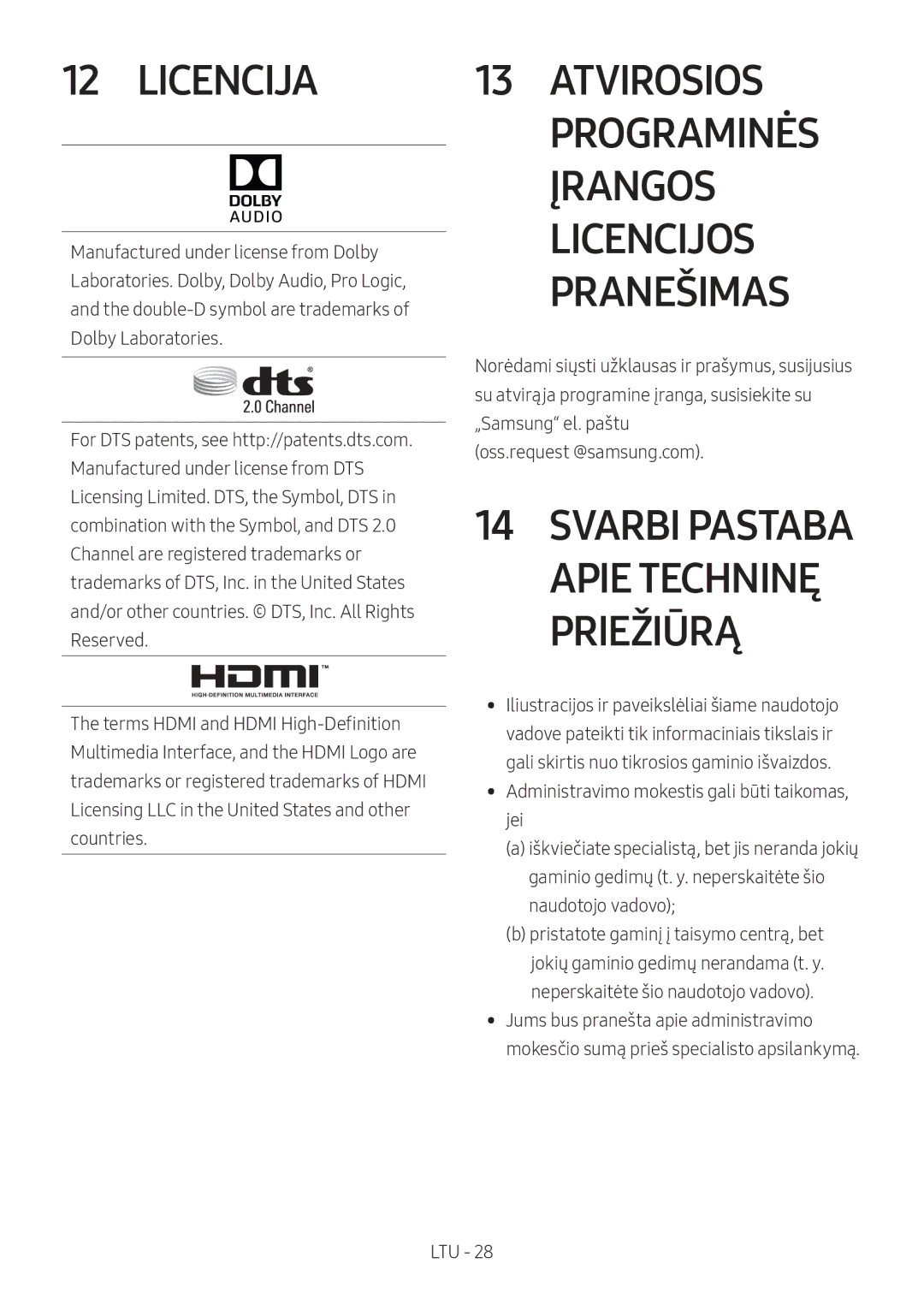 Samsung HW-N400/ZG, HW-N400/ZF, HW-N400/EN, HW-N410/XE manual Licencija, Atvirosios Programinės Įrangos Licencijos Pranešimas 