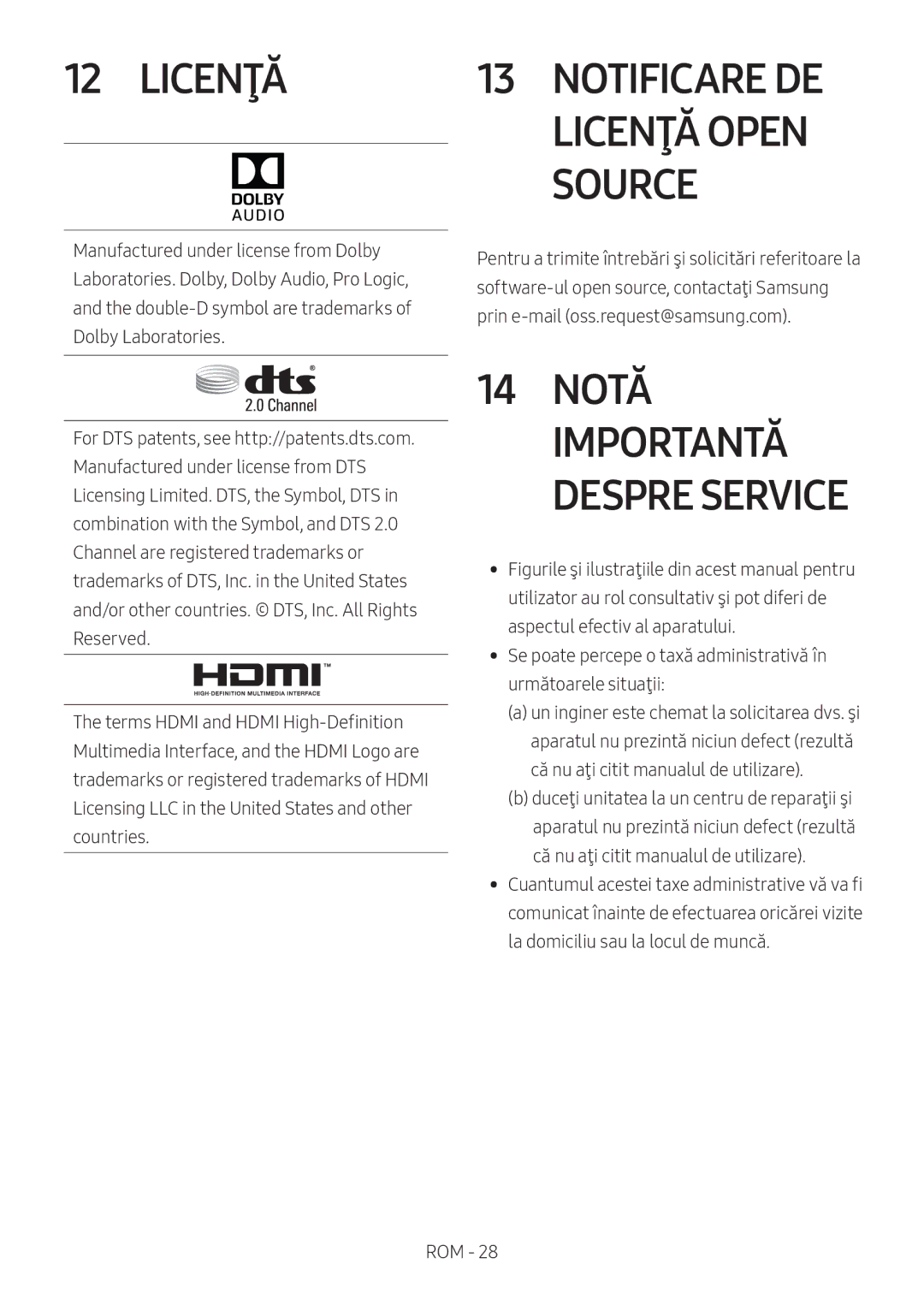 Samsung HW-N400/ZF, HW-N400/ZG, HW-N400/EN, HW-N410/XE, HW-N400/XN manual Licenţă, 14 Notă 