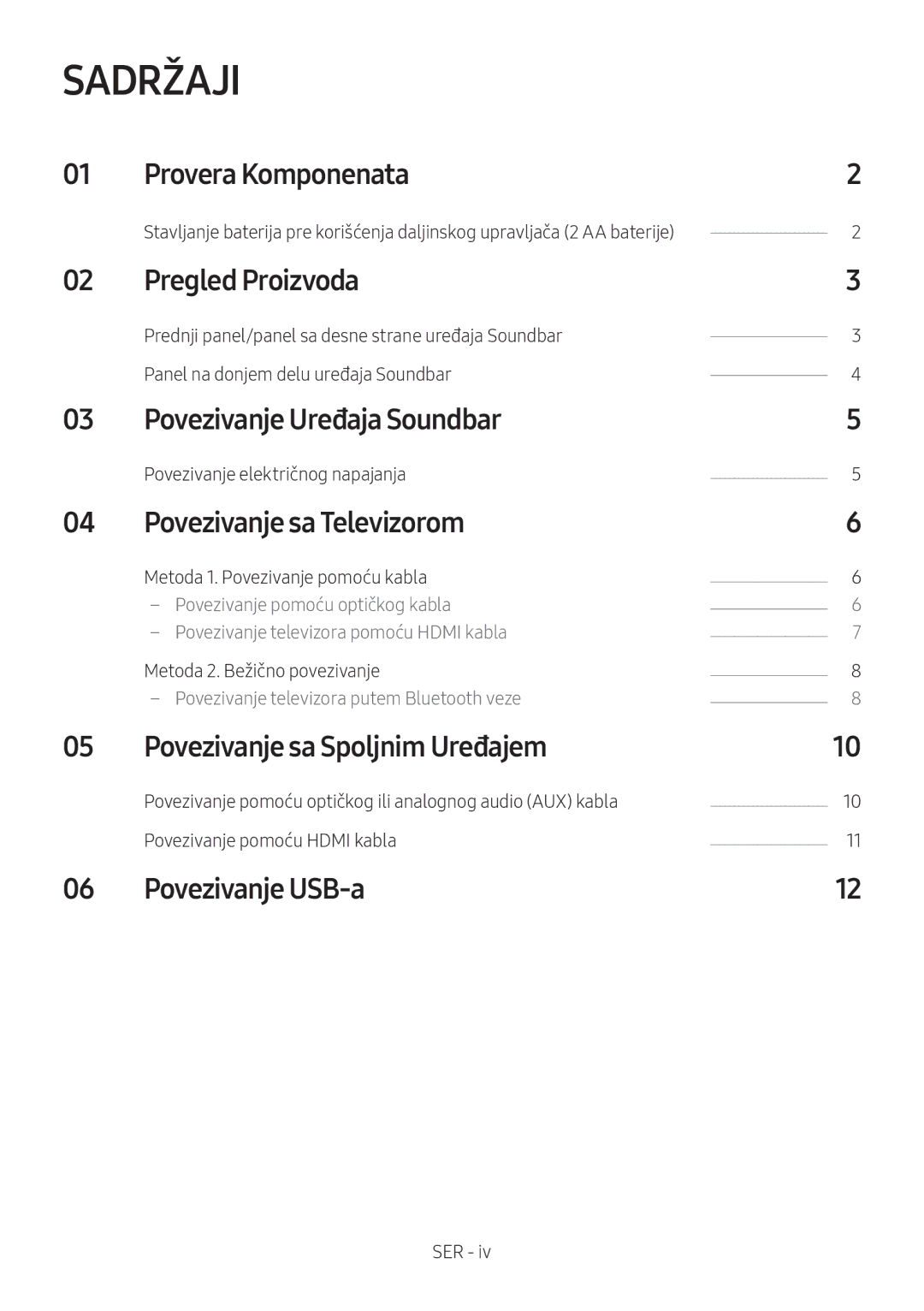 Samsung HW-N400/ZF, HW-N400/ZG, HW-N400/EN, HW-N410/XE, HW-N400/XN manual Sadržaji 