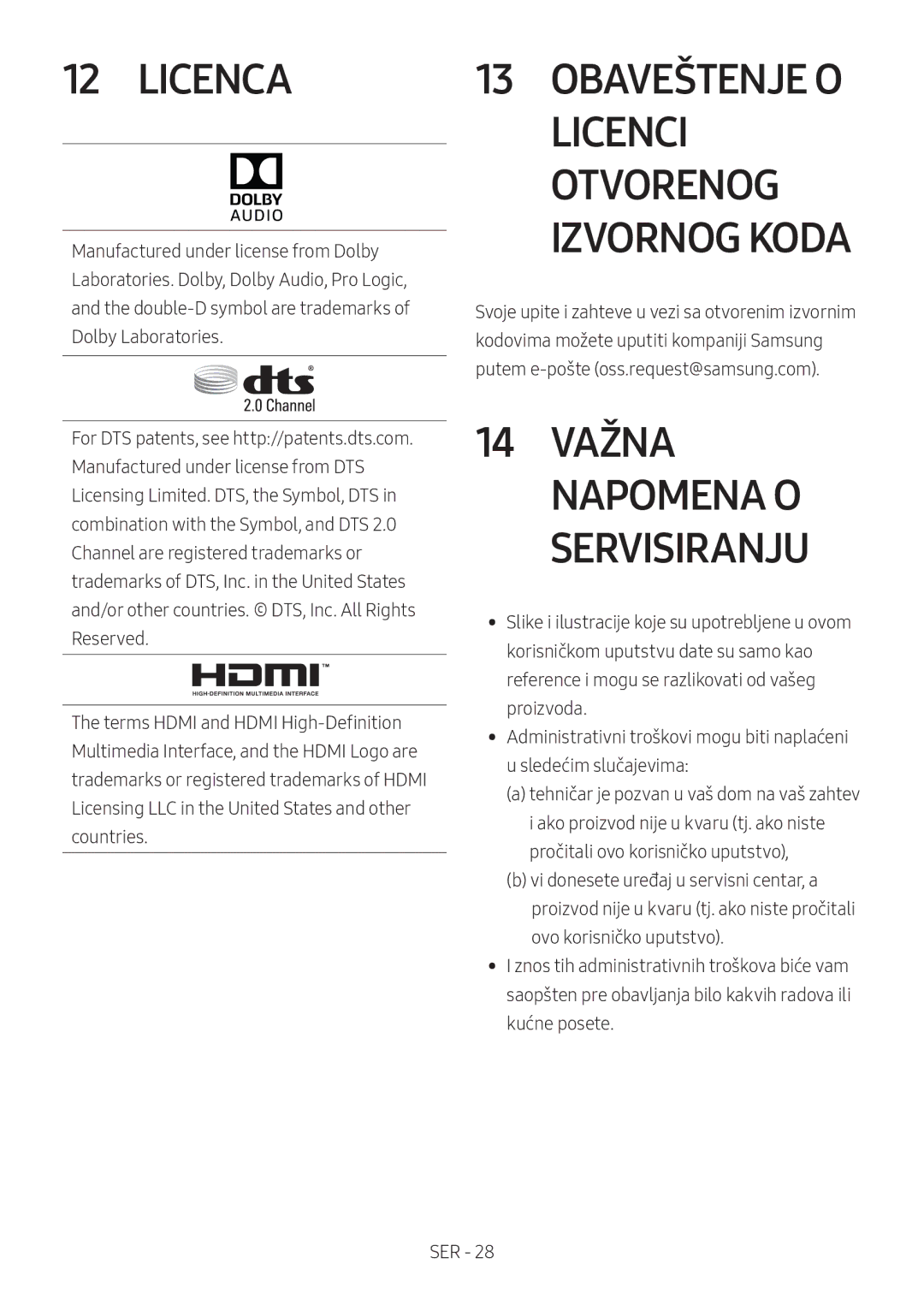 Samsung HW-N400/XN, HW-N400/ZG, HW-N400/ZF, HW-N400/EN, HW-N410/XE manual Obaveštenje O Licenci Otvorenog Izvornog Koda 